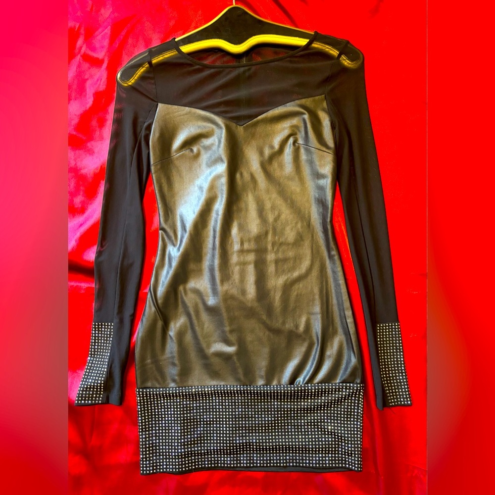 Bebe Black and Silver Studded Long Sleeve Dress